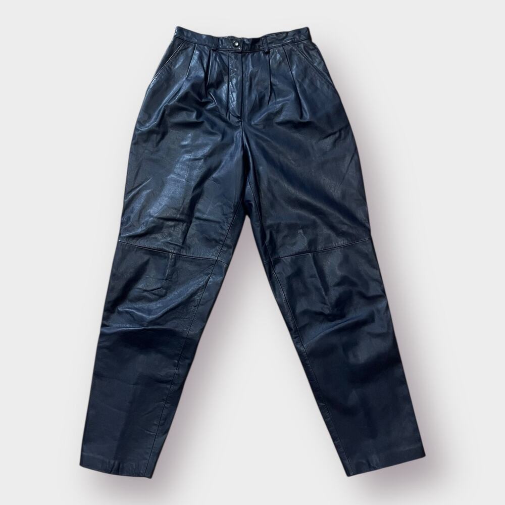 80s Lord & Taylor Dark Navy Leather Pants